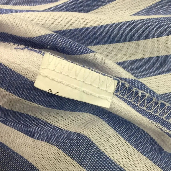 Womens Blue White Striped Floral Embroidered Ruffle Sleeve Peplum Blouse Small - Picture 7 of 9